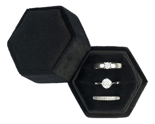 Caja Almacenamiento Hexagonal Terciopelo Para Anillo 3 Boda