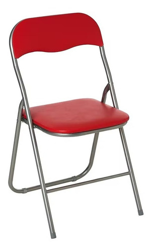 Silla Plegable Metal Asiento Respaldo Acolchado Roja