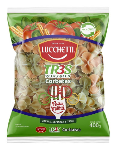 Pasta Corbatas Lucchetti N°88 Tr3s Vegetales 400g