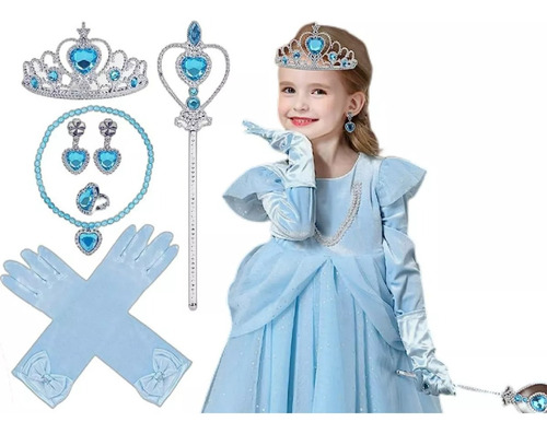 Disfraz De Elsa Frozen Set De Vestido + Accesorios 9pzs