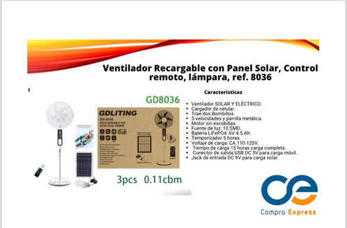 Ventilador Recargable Con Panel Solar