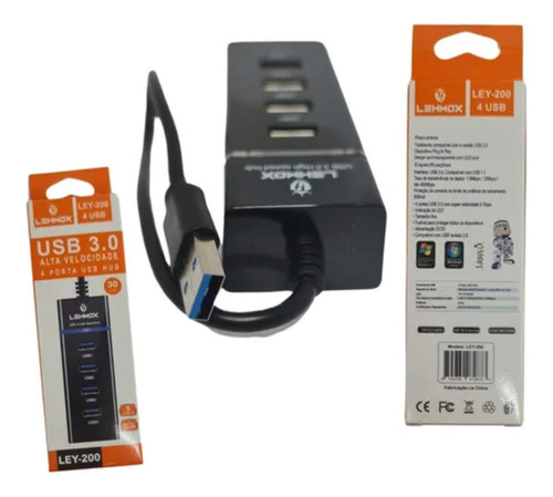 Hub Régua Usb 3.0 Extensão 4 Portas Lehmox Pc Notebook 5gbps