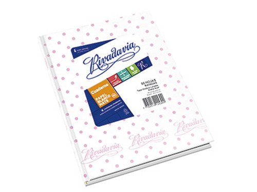 Cuaderno  Rivadavia 50 H Blanco Con Lunares Rosa 16x21