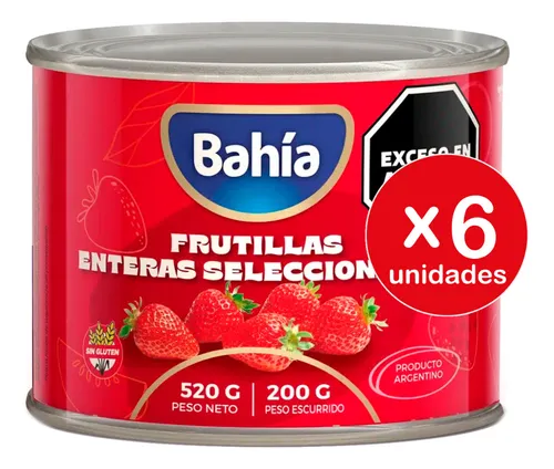 Lata Frutillas En Almíbar Bahía 520g X6 Unidades