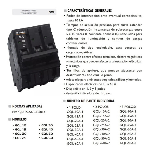 Imagen 2 de 6 de Breaker Breker Interruptor Termomagnetico 40a 3p Exceline