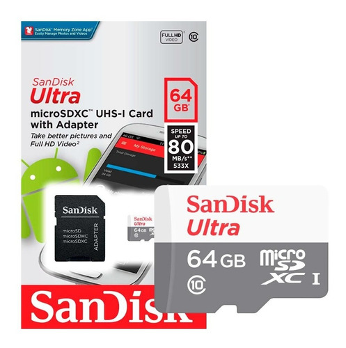 Memoria Micro Sd Sandisk Clase 10 64gb Ultra Rapida Microsdx