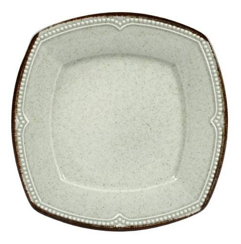 Plato Playo Porcelana Cuadrado Filo Envejecido Rustico 25,5 