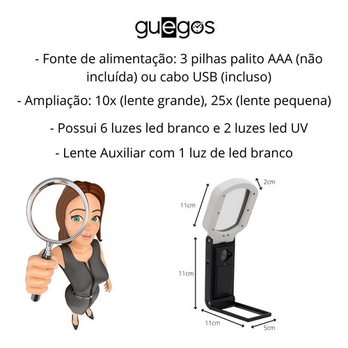 Imagem 5 de 6 de Lupa De Mão E Mesa Articulada 3 Em 1 10x E 25x Dobrável