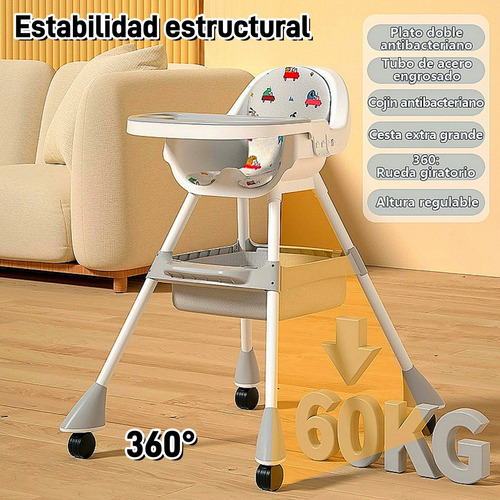 Ajustable Silla Alta Periquera Para Bebé Con Bandeja Silla Para Bebe 3 En 1 Gris