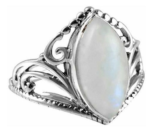 Anillos - Marquise Shape Blue Fire Rainbow Moonstone 925 Ani