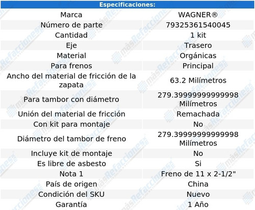 Jgo De Zapatas Organicas Tra Wagner® Dodge B150 L6 3.7l 81