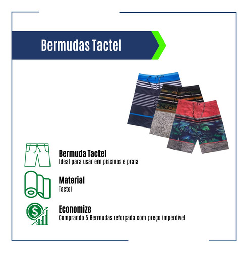Imagem 4 de 5 de Kit 5 Bermudas Tactel Várias Marcas Atacado + Frete