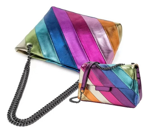 Bandolera A De Patchwork De Colores Para Mujer, 2 Piezas