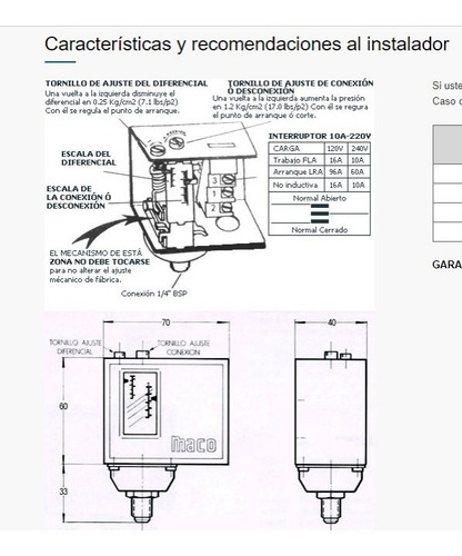 Presostato Baja Maco Para Refrigeracion Ps 2007-3 Inversor
