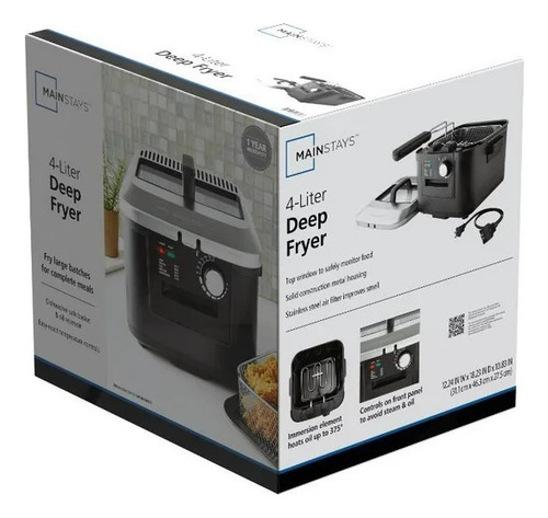 Mainstays Freidora Electrica 4l Tapa Acero Inoxidable, 1800w Negro 60
