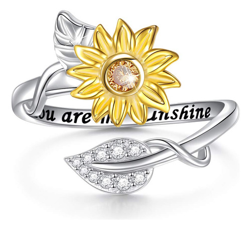 Anillo De Plata De Ley Con Diseño De Corazón De Girasol C.