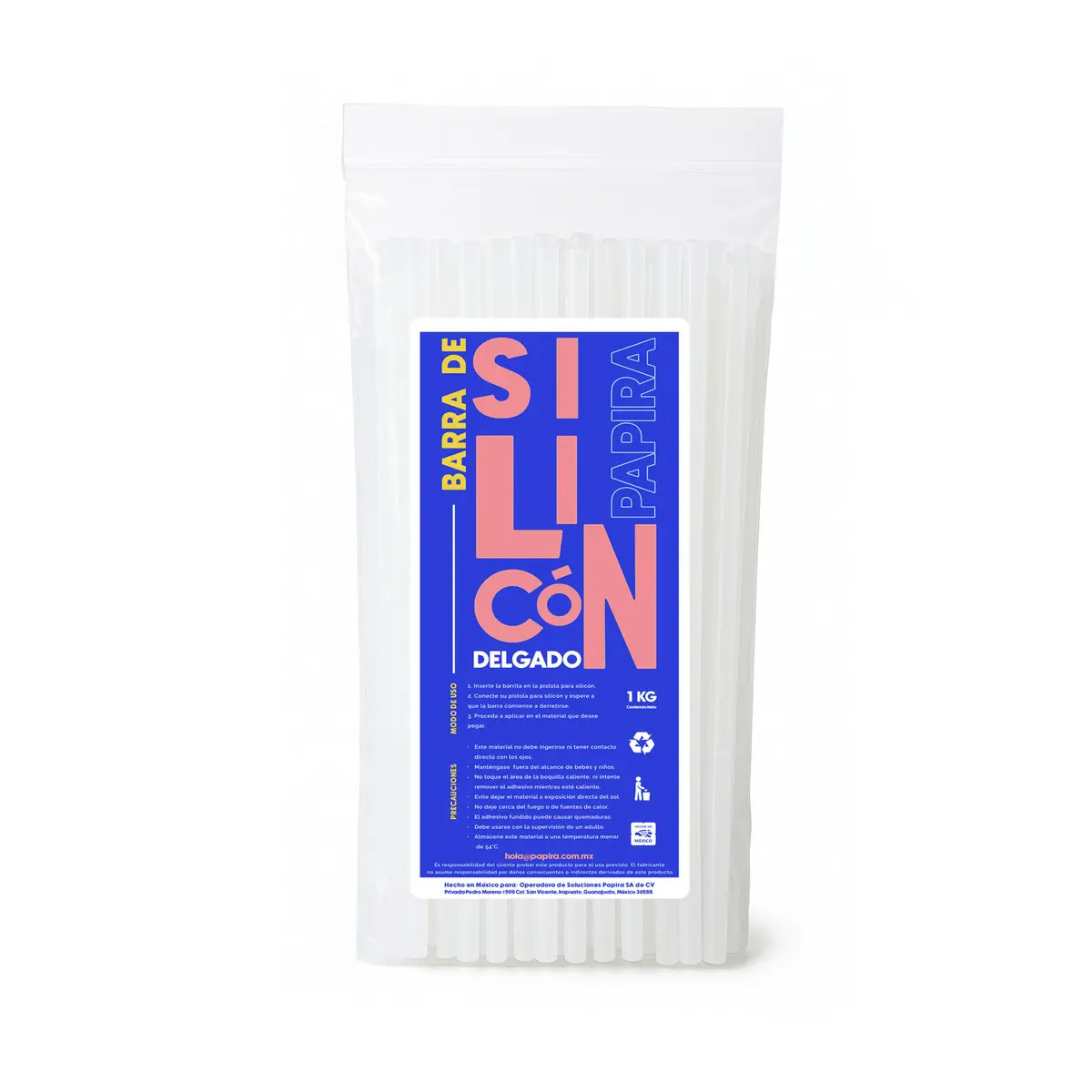 Barras De Silicón Delgado Transparente Papira Bolsa De 1 Kg