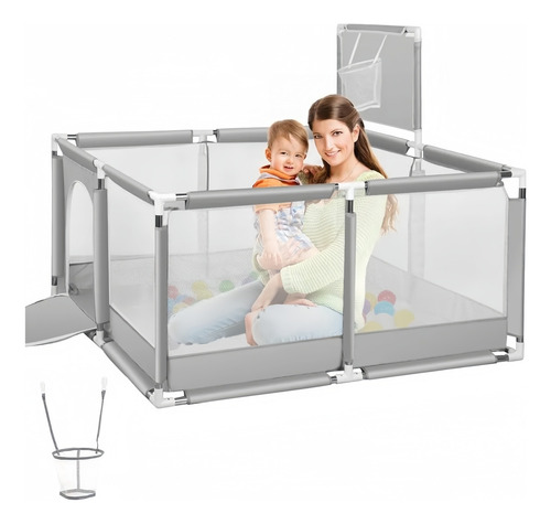 Corral Seguridad Bebes Con Aro De Basket Color Gris Vida