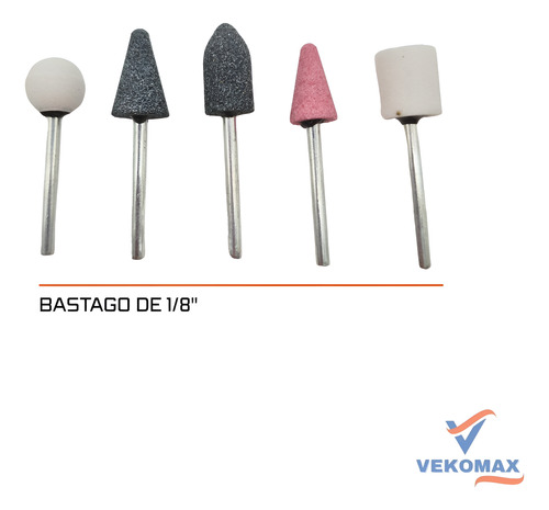 Piedras Montadas De Desbaste Chicas Para Taladro X 5 Pcs 1/8
