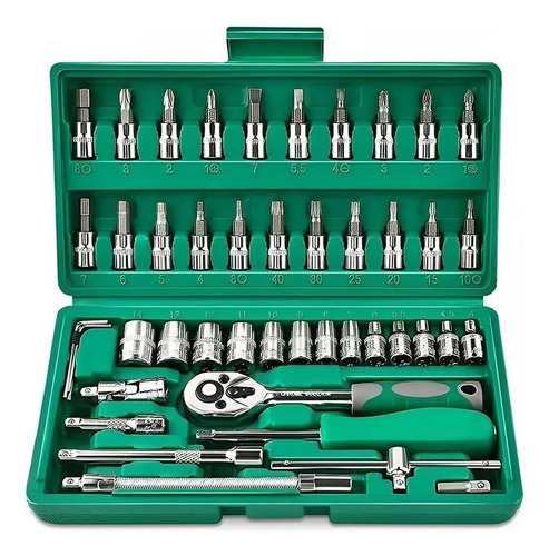 Herramienta Dados De Llave De Trinquete De En Caja Verde Hisemy 46 Piezas