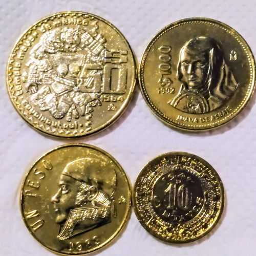 Set De 5 Monedas Mexicanas Con Chapa Color Oro !! (Usado)