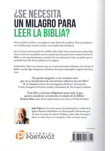 La Lectura Sobrenatural De La Biblia, De John Piper., Vol. 1. Editorial Portavoz, Tapa Blanda, Edición 1 En Español