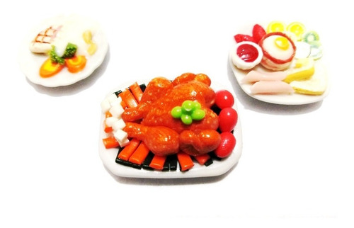 Set S3 Varios Platillos Comida Miniatura Para Casa De Muñeca