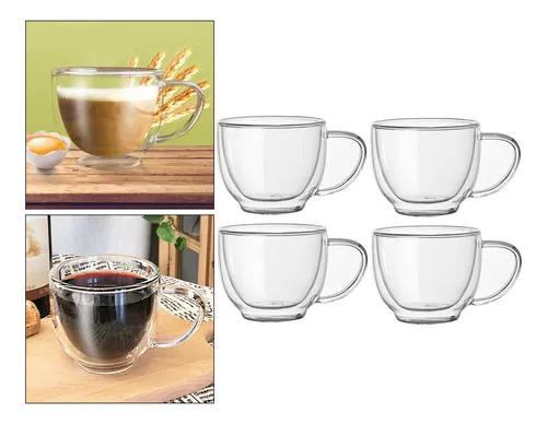 Sweese Tazas de café de cristal con aislamiento de doble pared, juego de 4  tazas de café de 5 onzas,…Ver más Sweese Tazas de café de cristal con