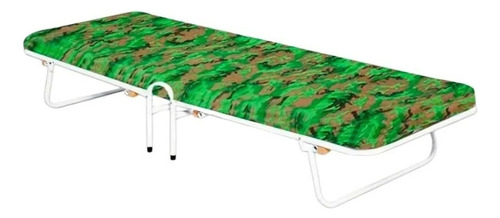 Cama Dobrável De Solteiro Para Camping Com Colchão Lavável Verde E Branca Camuflado