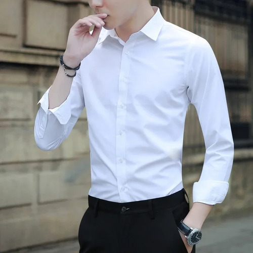 Camisa De Manga Larga Ajustada Para Hombre, Ropa Formal De N