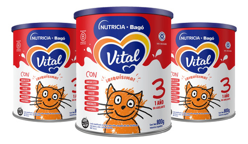 Vital 3 Leche Maternizada (+1 Año) Polvo Lata 800g Pack X3un