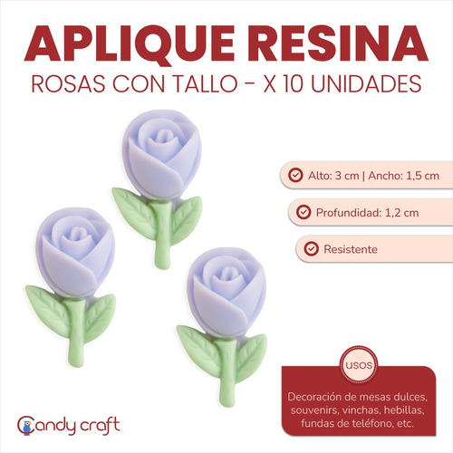 Aplique De Resina Rosas Con Tallo X 10 Unis Deco Souvenirs