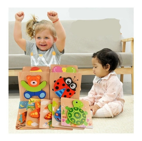 Set 6 Puzzle Rompecabeza Encaje 3d Juguete Didáctico Madera