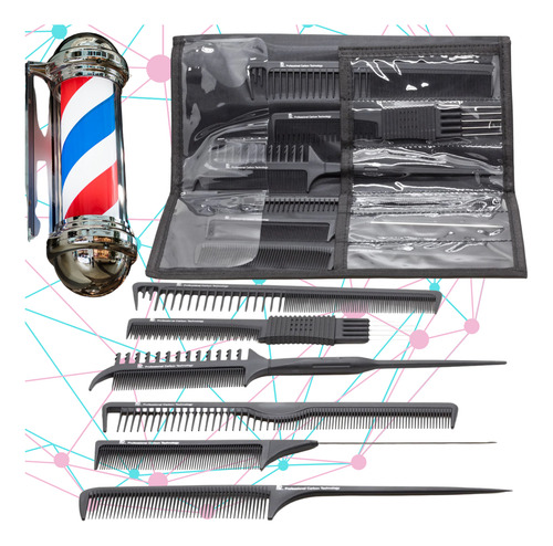 Juego 6 Peines De Carbón Profesionales P/barbero Estilista Negro