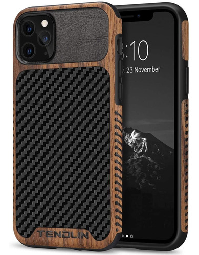 Funda Para iPhone 11 Pro Max, Madera/negro/cuero/resistente