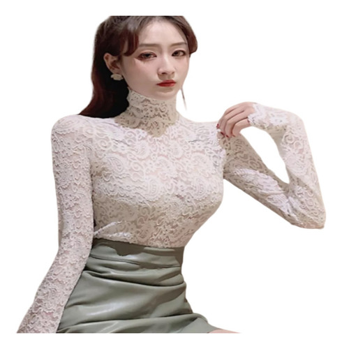 Blusa Top De Encaje Floral Transparente Cullo Alto Mujer 197