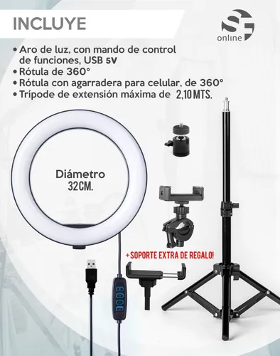 Aro de luz 32 cm con tripode new arrivals