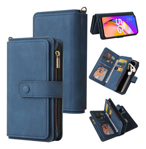 Funda De Piel Con Cremallera Tipo Cartera Con Múltiples Tarj