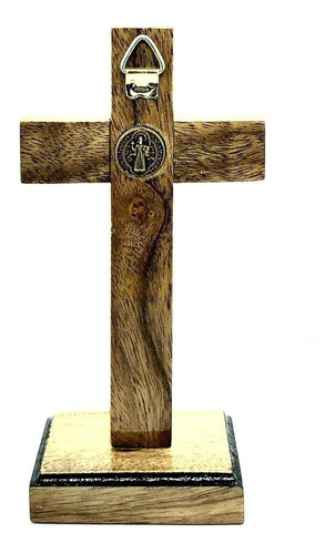 Crucifixo Mesa Cruz Sagrada Medalha São Bento 13cm Stlr 04