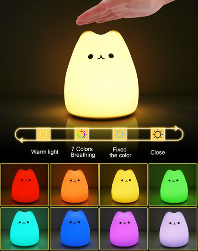 Luz Nocturna Led Con Forma De Gato De Silicona Multicolor