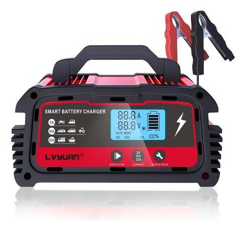 Cargador Inteligente De Batería 20 A 12 V Y 24 V Con Lcd