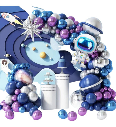 Kit Balões Metalizado Tema Astronauta Azul/roxo Cola+fita