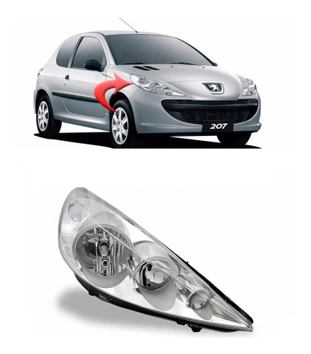 Farol Peugeot 207 2007 2008 2009 2010 2011 2012 Novo Direito