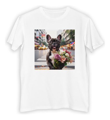 Remera Hombre Bulldog Frances Ciudad Ramo Flores Amor