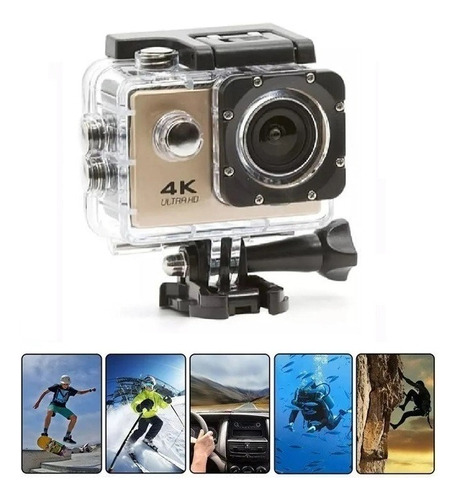 Câmera Sports 4k E Suporte De Cabeça À Prova D'água Cor Dourado-escuro