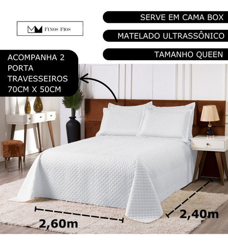 Cobre Leito Colcha Clean Queen 3 Peças Branco