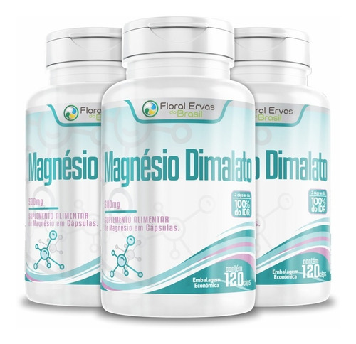 Magnesio Dimalato 500mg 3x 120 Cápsulas Concentrado Máx2/dia Sabor Sem Sabor