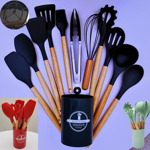 Kit 12 Peças Utensílios De Cozinha Cor Preto