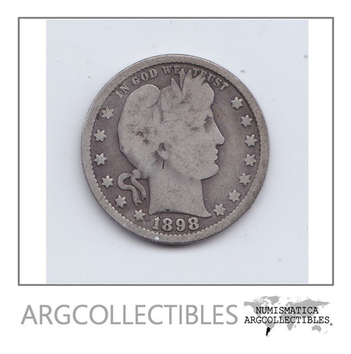 Usa Moneda 1/4 Dolar 1898 Plata 900 Barber Km-114 F+