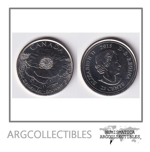Canada Moneda 25 Centavos 2015 Unc Flor Km# 1852.1